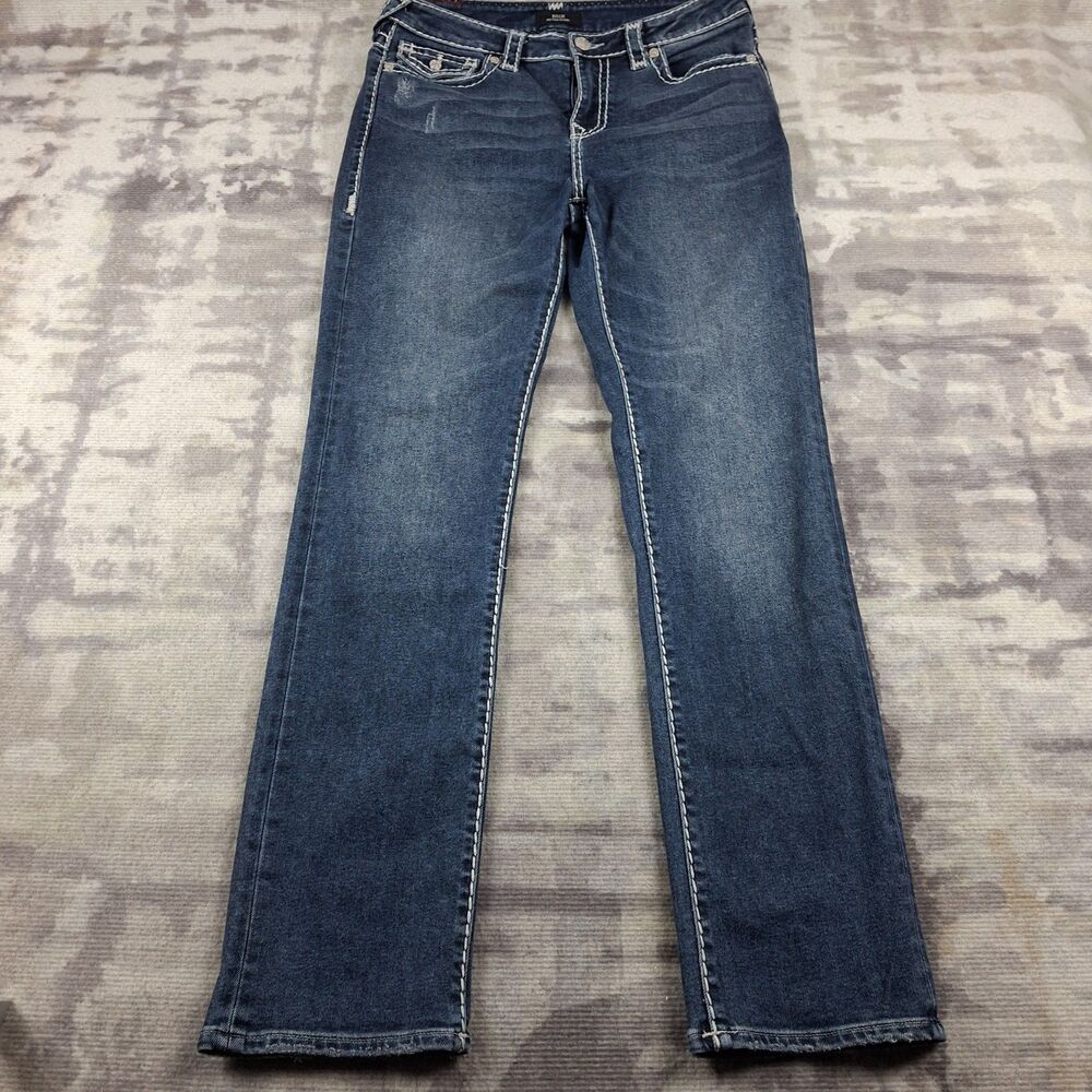 TRUE RELIGION Billie Super T Jeans Womens 31 Mid Rise Straight Flap Pocket Blue